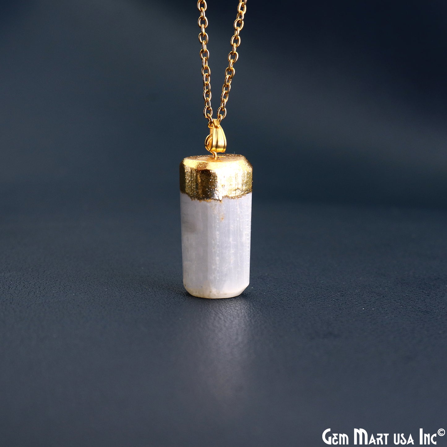 Selenite Free Form Shape Gold Electroplated Pendant