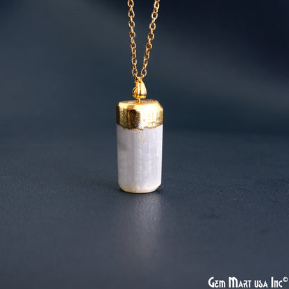 Selenite Free Form Shape Gold Electroplated Pendant