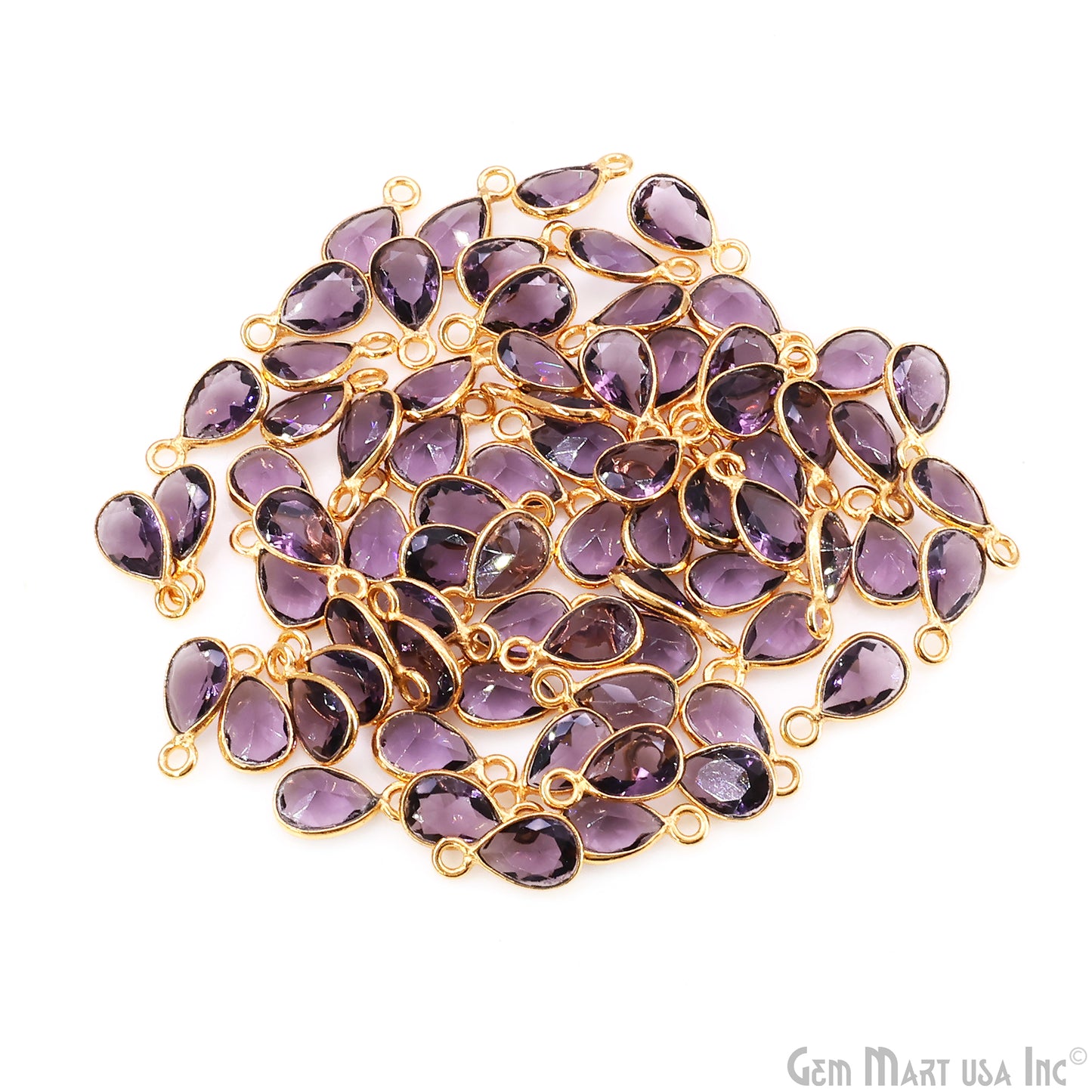 Amethyst Pears 7x5mm Brilliant Cut Gold Plated Bezel Single Bail Gemstone Connector