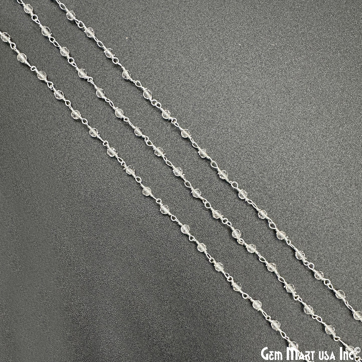 Crystal 2-2.5mm Tiny Beads Silver Wire Wrapped Rosary Chain