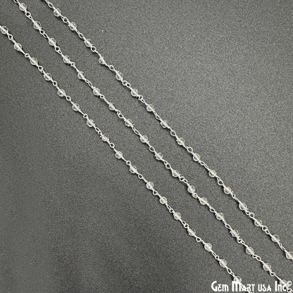 Crystal 2-2.5mm Tiny Beads Silver Wire Wrapped Rosary Chain