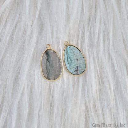 Labradorite Free Form Gold Plated Single Bail Bezel Smooth Slab Slice Thick Gemstone Connector 29x16mm 1 Pair