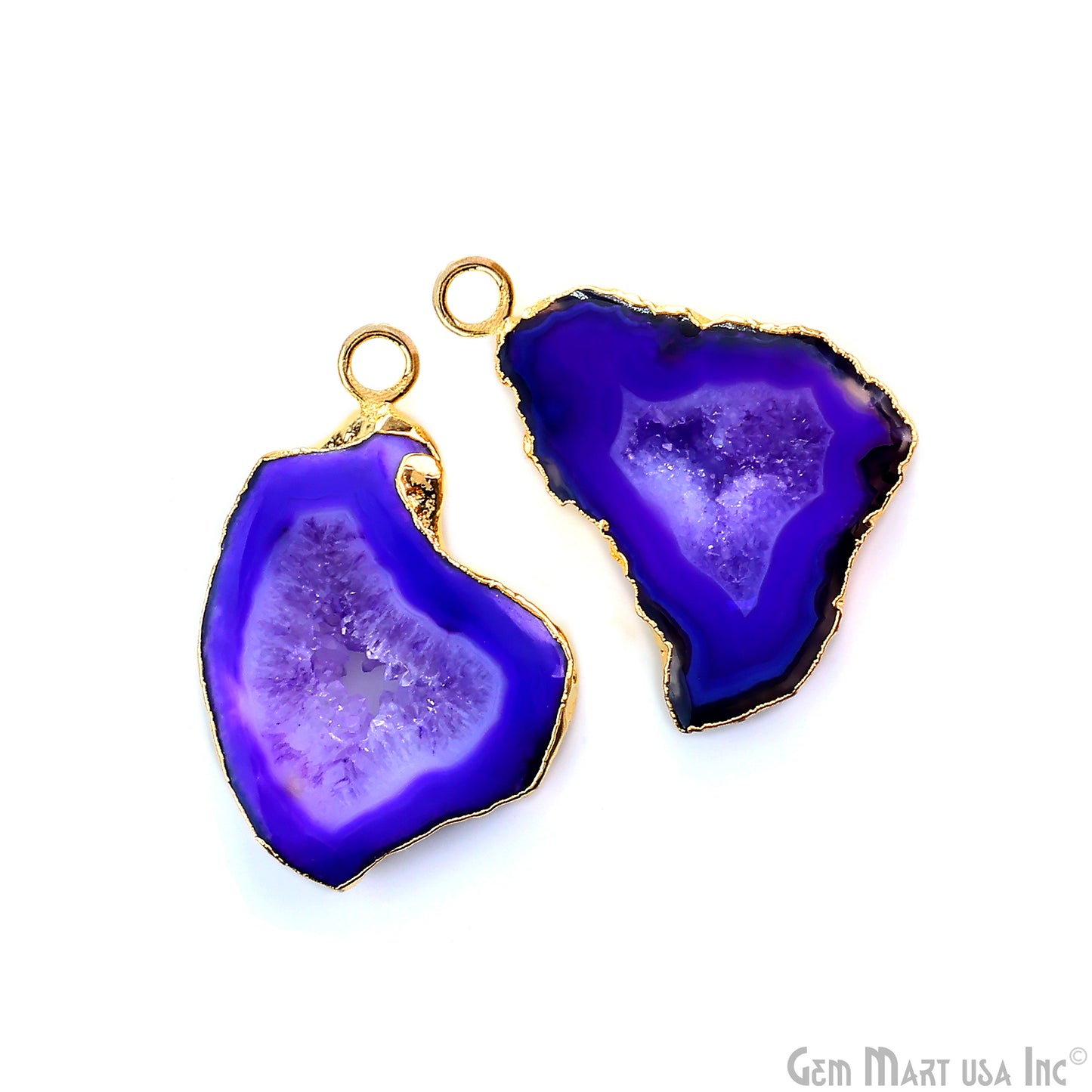 Purple Agate Geode Druzy 1-2 Inch Single Bail Gold Electroplated Gemstone Connector