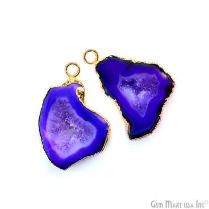 Purple Agate Geode Druzy 1-2 Inch Single Bail Gold Electroplated Gemstone Connector