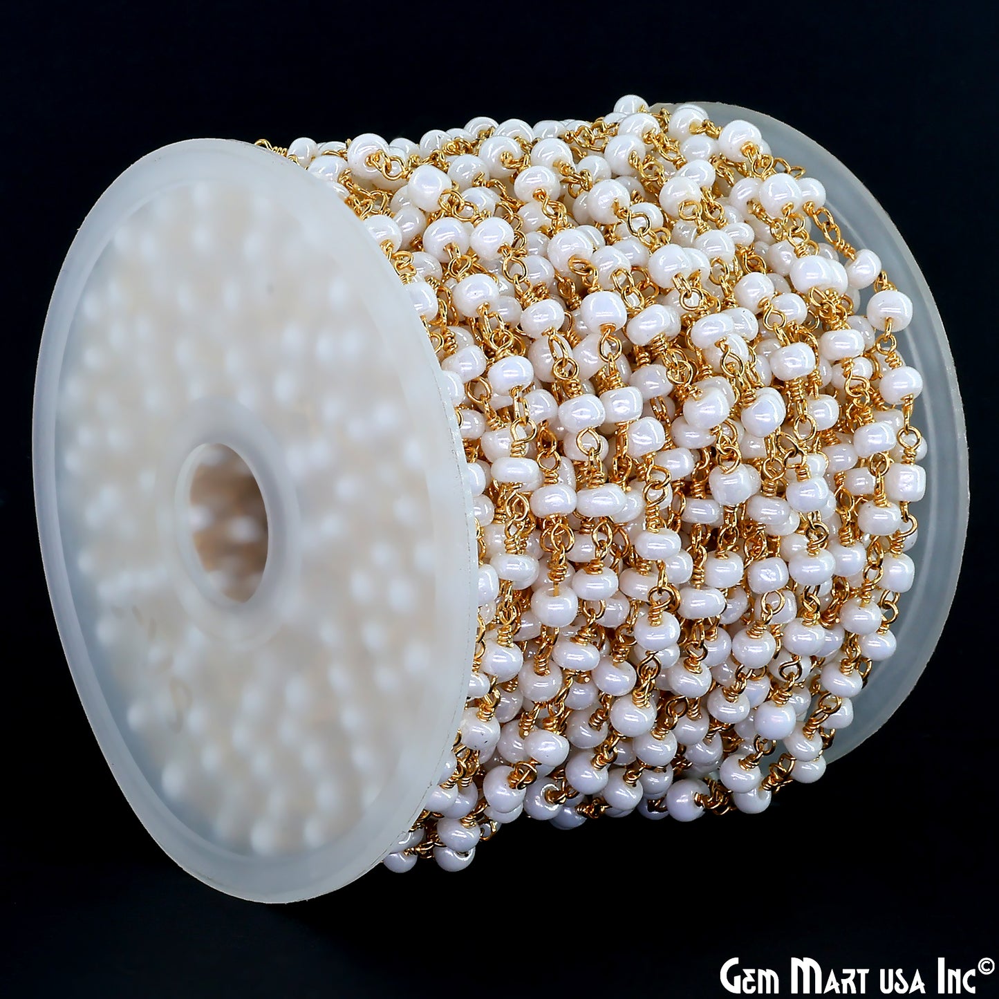 Pearl Cabochon Beads 4mm Gold Wire Wrapped Rosary Chain