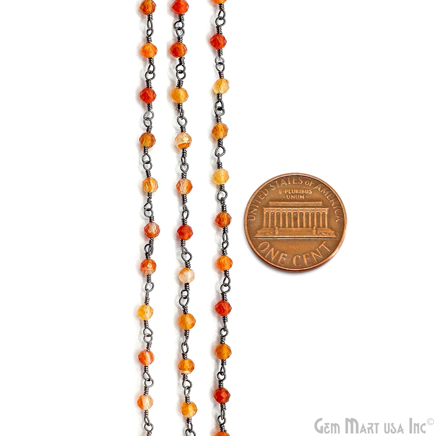 Shaded Carnelian 3-3.5mm Oxidized Beaded Wire Wrapped Rosary Chain