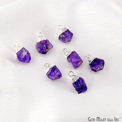 Rough Amethyst Gemstone Silver Electroplated Single Bail Connector