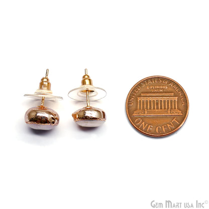 Natural Pearl Round Gemstone 10mm Gold Electroplated Stud Earring