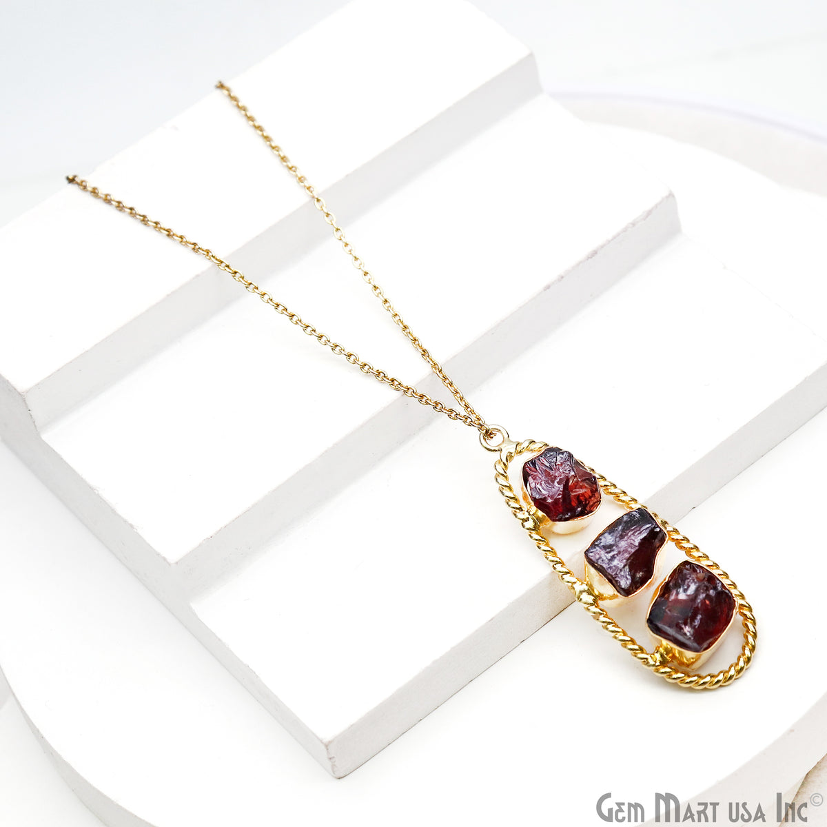 Garnet Rough Gemstone Free Form Oval Gold Plated Twisted Bezel setting 44x16mm DIY Earring Pendant Connector