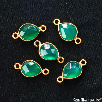 Green Onyx 7x10mm Pears Double Bail Gold Bezel Gemstone Connector