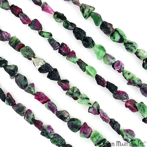Ruby Zoisite Rough Beads, 9 Inch Gemstone Strands, Drilled Strung Briolette Beads, Free Form, 7x5mm