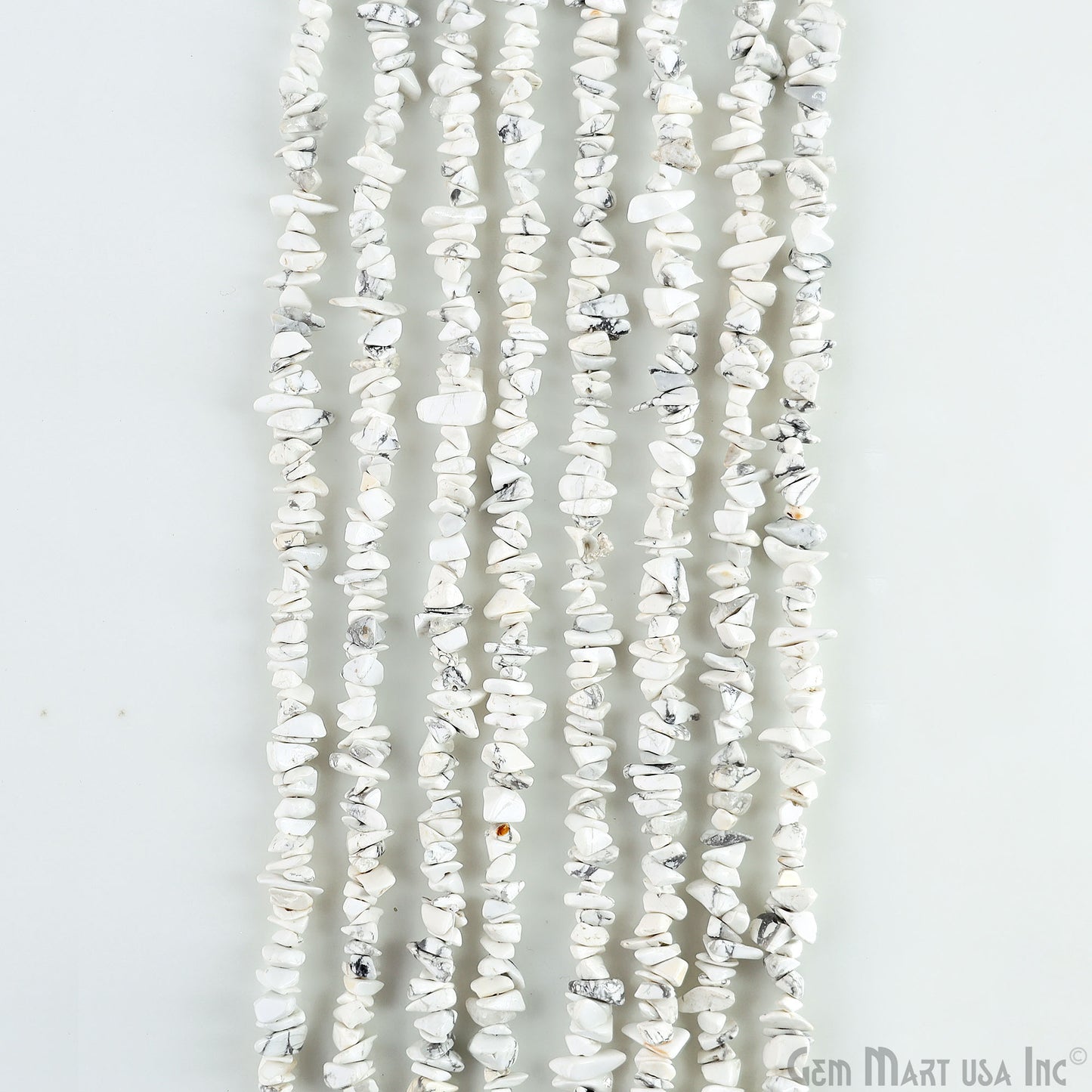 Howlite Chip Beads, 34 Inch, Natural Chip Strands, Drilled Strung Nugget Beads, 3-7mm, Polished, GemMartUSA (CHHW-70001)