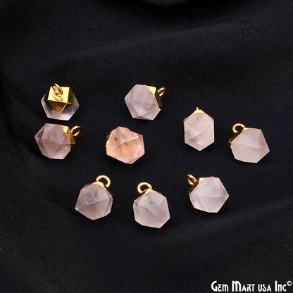 Gemstone Hexagonal Prism Shape Pendant 12x10mm Gold Plated Charm for DIY Jewelry