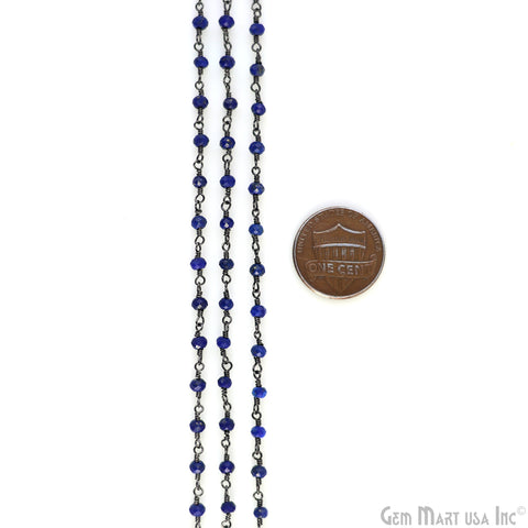 Lapis 3-3.5mm Tiny Beads Oxidized Wire Wrapped Rosary Chain