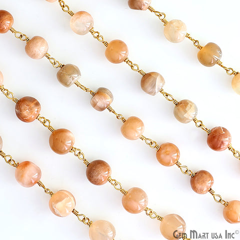 Multi Moonstone Cabochon Beads 6-7mm Gold Plated Gemstone Rosary Chain