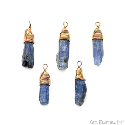 Kyanite Gold Wire Wrapped 23x4mm Jewelry Making Rough Shape Single Bail Connector