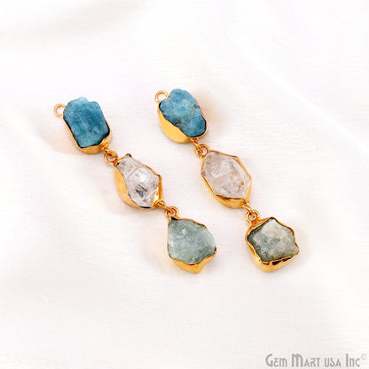 Rough Gemstone Bezel Setting 54x8mm Gold Plated Long Dangle Earring Pair Connectors