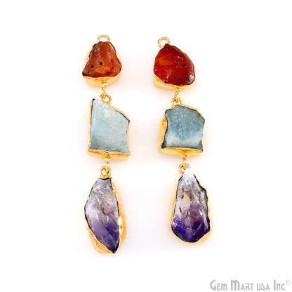 Rough Gemstone Bezel Setting 60x10mm Gold Plated Long Dangle Earring Pair Connectors