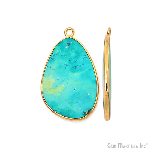 Turquoise Free Form Gold Plated Bezel Smooth Slab Slice Thick Gemstone Connector 30x18mm 1 Pair