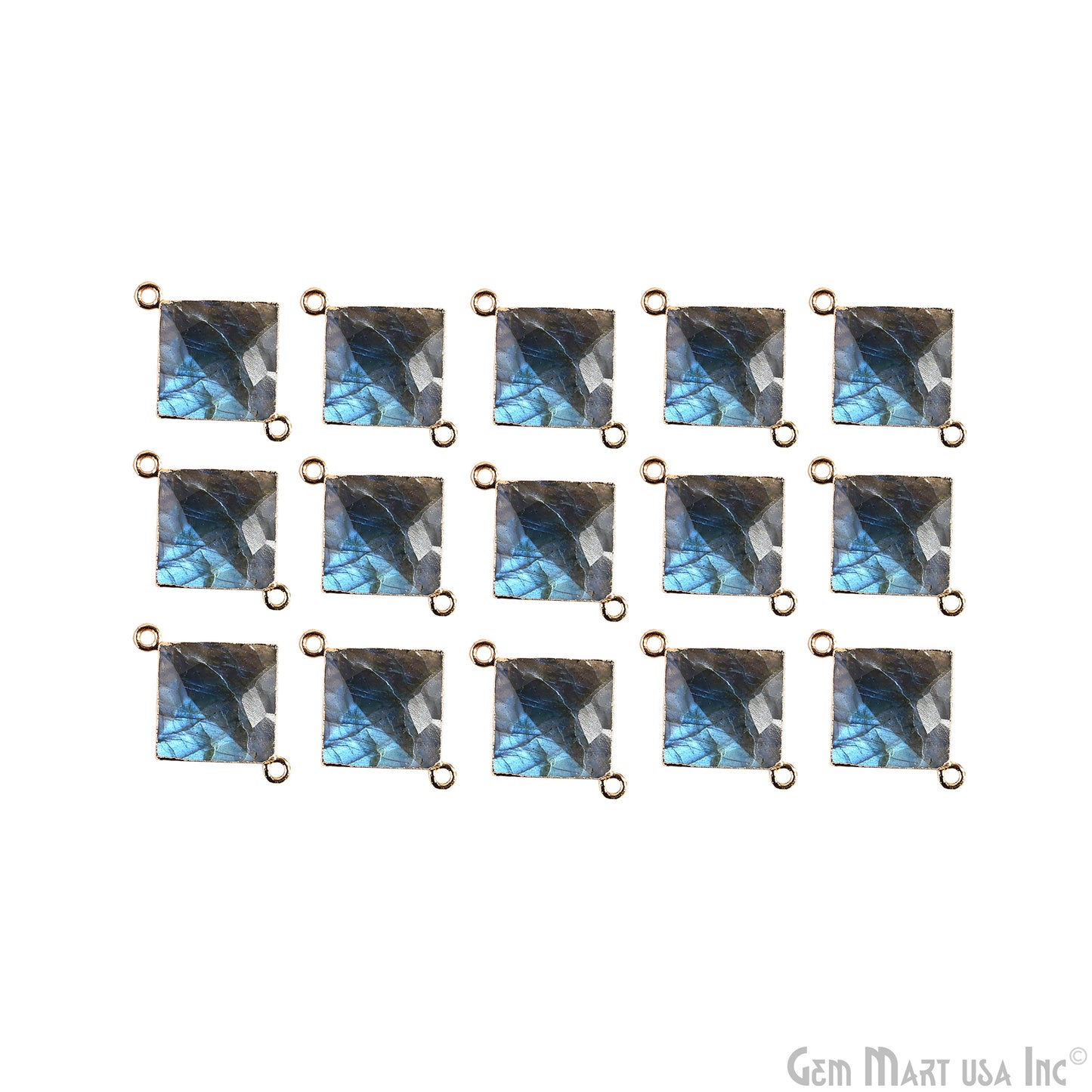 Flashy Labradorite 16mm Square Gold Electroplated Double Bail Connector