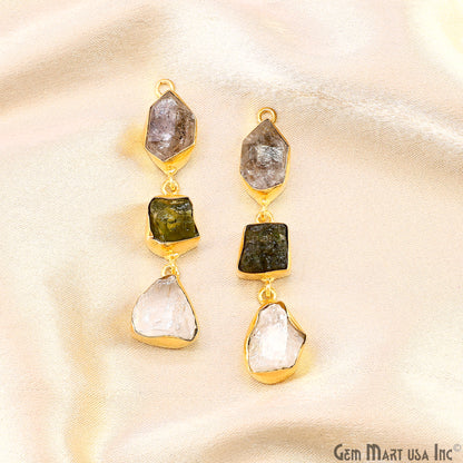 Rough Gemstone Bezel Setting 53x10mm Gold Plated Long Dangle Earring Pair Connectors