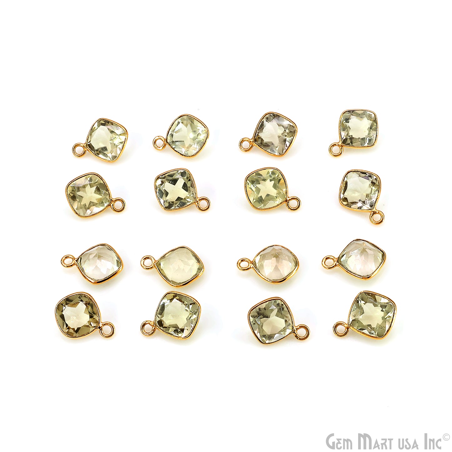 Cushion 8mm Brilliant Cut Gold Plated Bezel Single Bail Connector