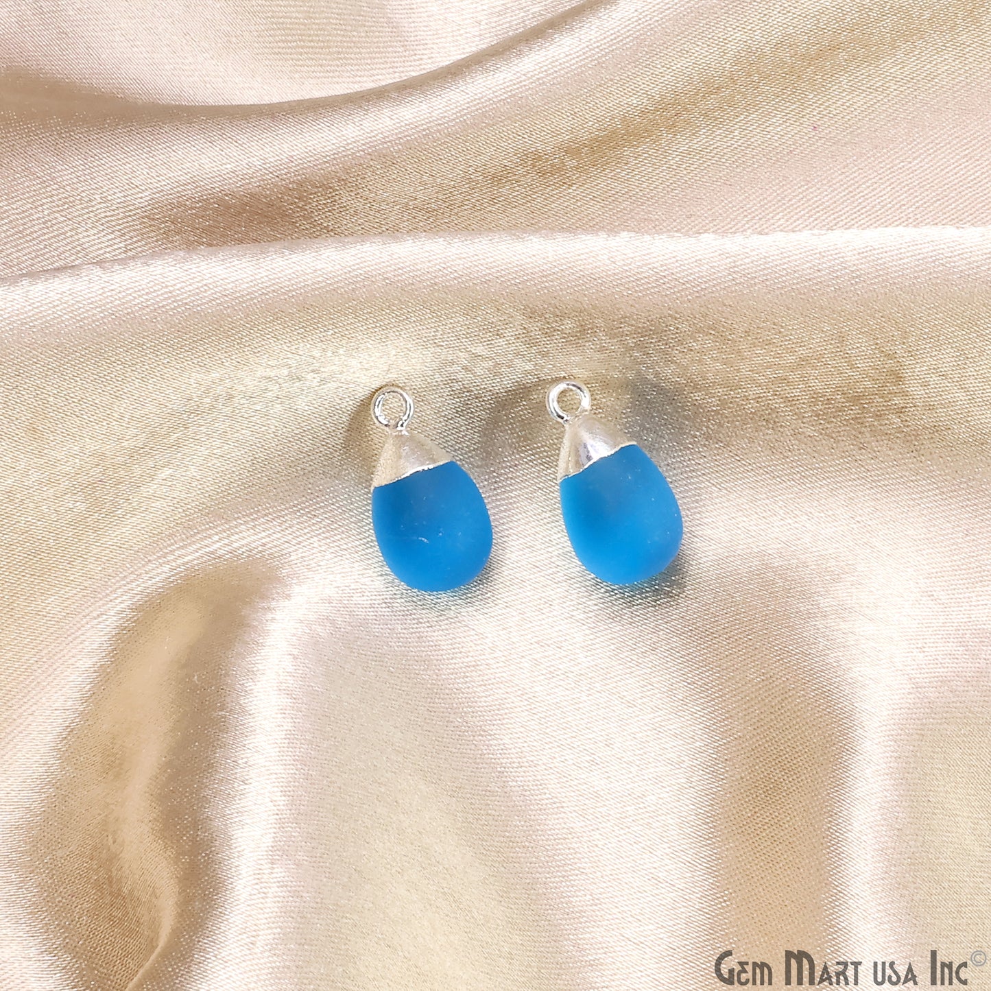 Sky Blue Chalcedony Matte Beads Single Bail Silver Electroplated Gemstone Connector