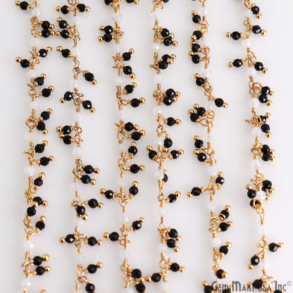 Rainbow & Black Spinel 2.5-3mm Faceted Beads Gold Plated Cluster Dangle Rosary Chain