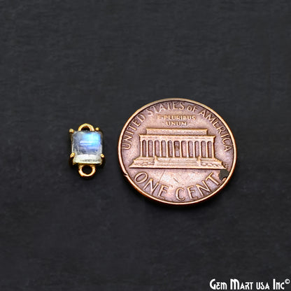 Rainbow Moonstone Cabochon Square Prong Gold Plated Bail Connector