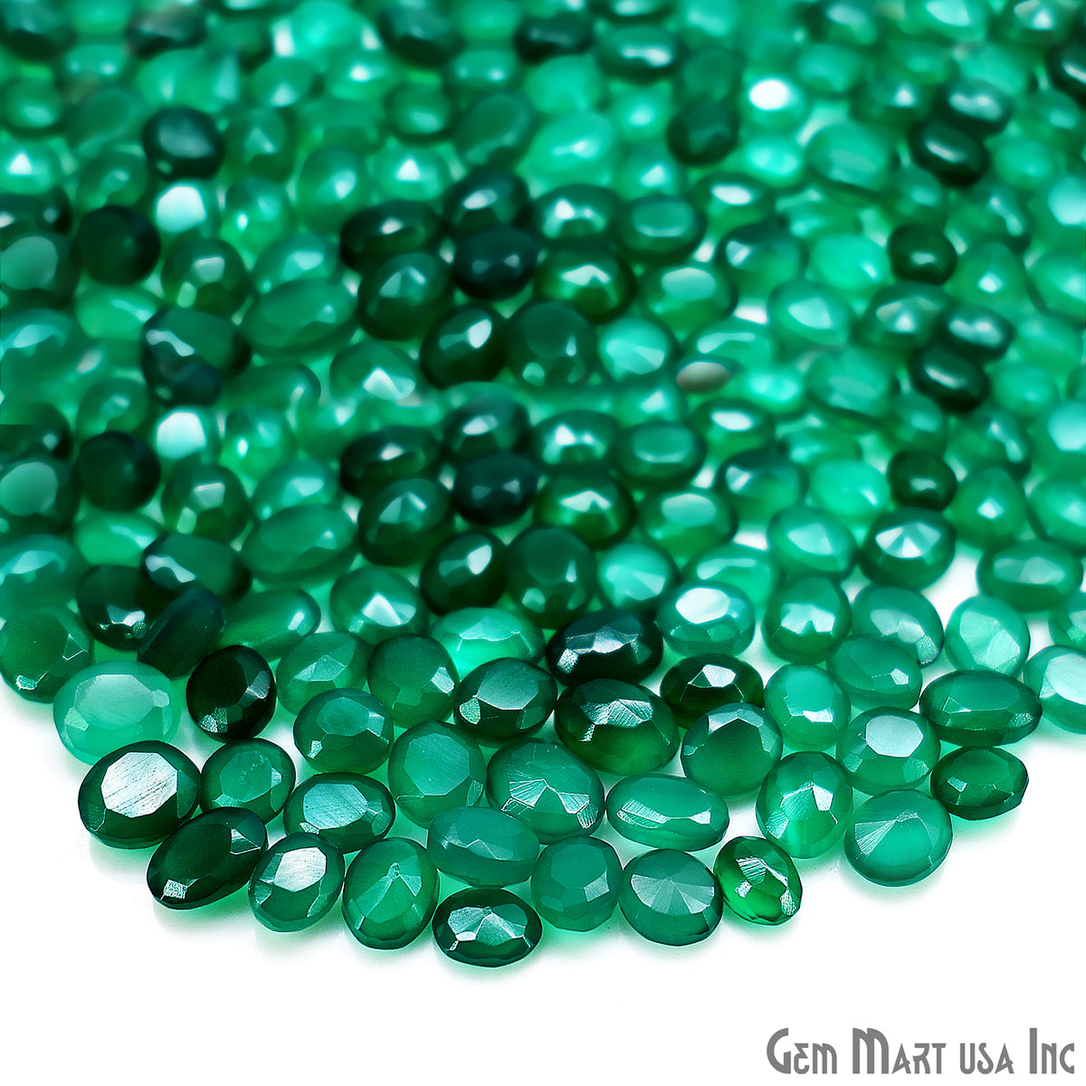 Green Onyx Wholesale Gemstones, 100% Natural Semi-Precious Gems, Green Faceted Loose Gems, 4-8mm, Mixed, 50 Carats