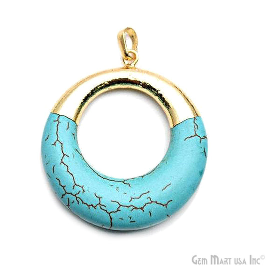 Turquoise Round 34mm Gold Plated Gemstone Circle Pendant