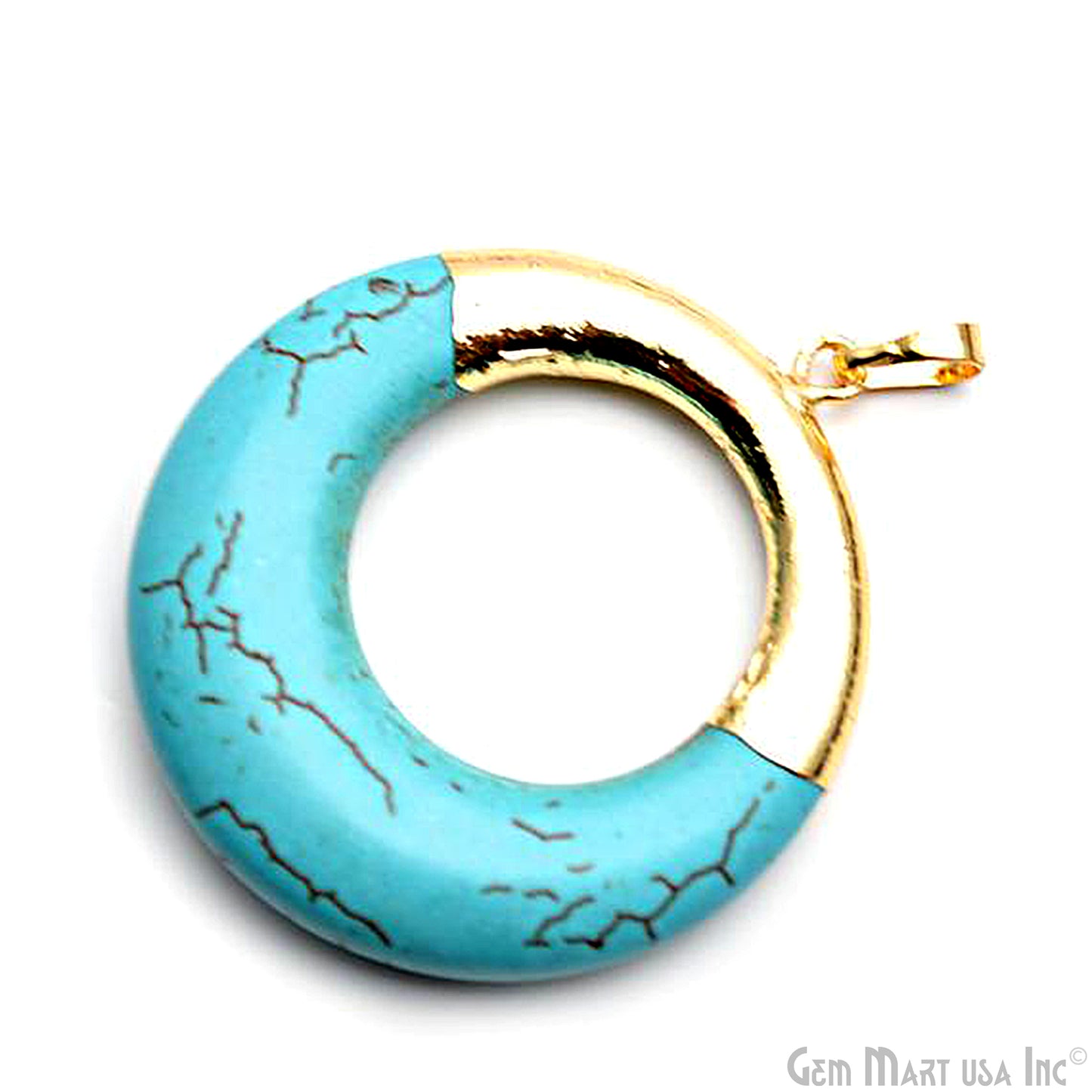 Turquoise Round 34mm Gold Plated Gemstone Circle Pendant