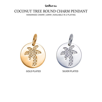 CZ Coconut Tree Round Charm Pendant 10mm Single Bail Tree Bracelet Charm Jewelry GemMartUSA