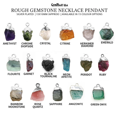 Rough Gemstone Necklace Pendant 15X10mm (approx) Raw Free From Silver Electroplated Gemstone