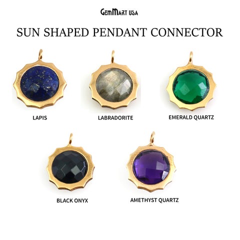 Sun Shaped Pendant Connector, Gold Plated Single Bail, 18x14mm, DIY Jewelry, Connector Pendant