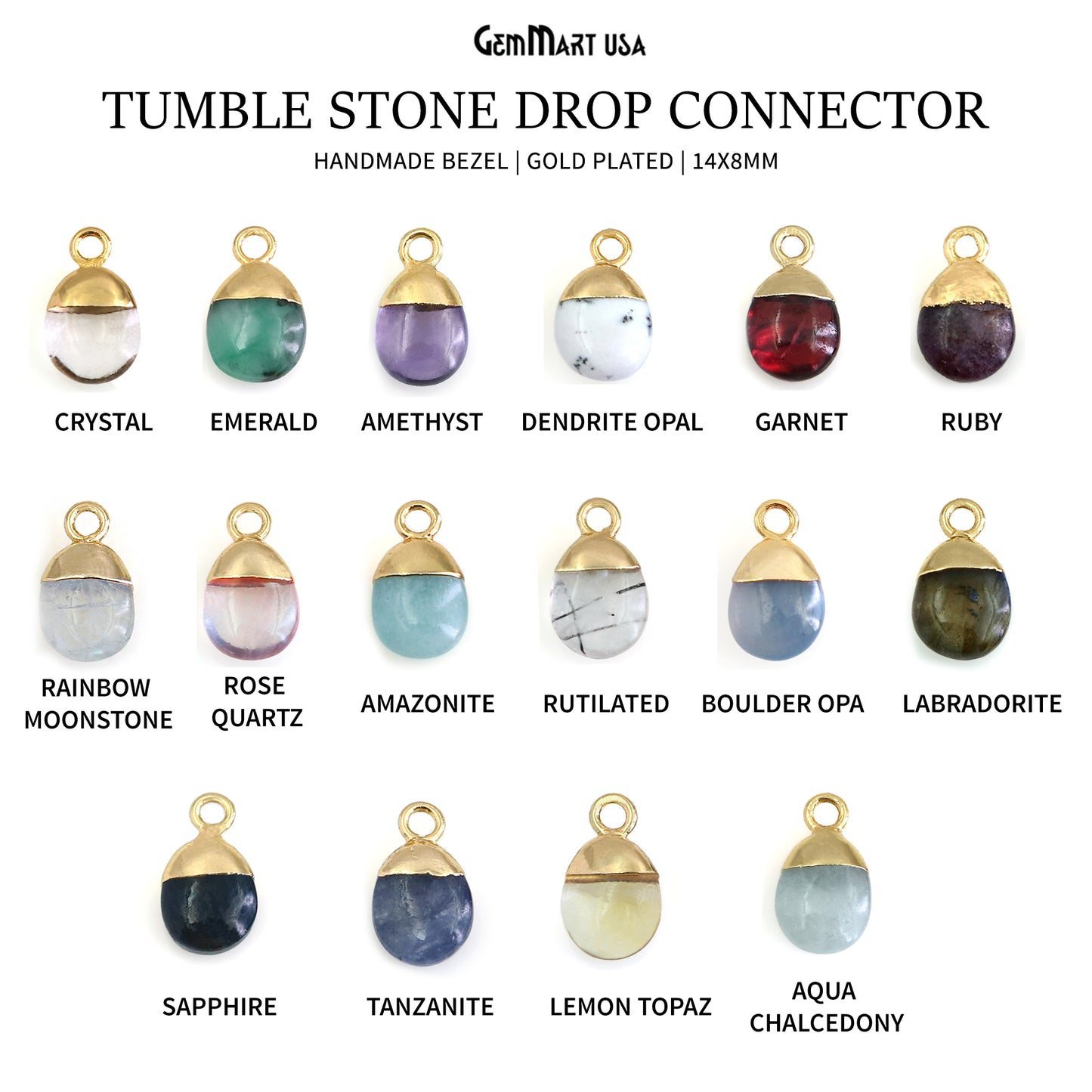 Drop Pendant Connector, DIY Frosted Tumbled Earring Charm, Single Bail Faceted Gem, Gold Electroplated Cap, 14x8mm