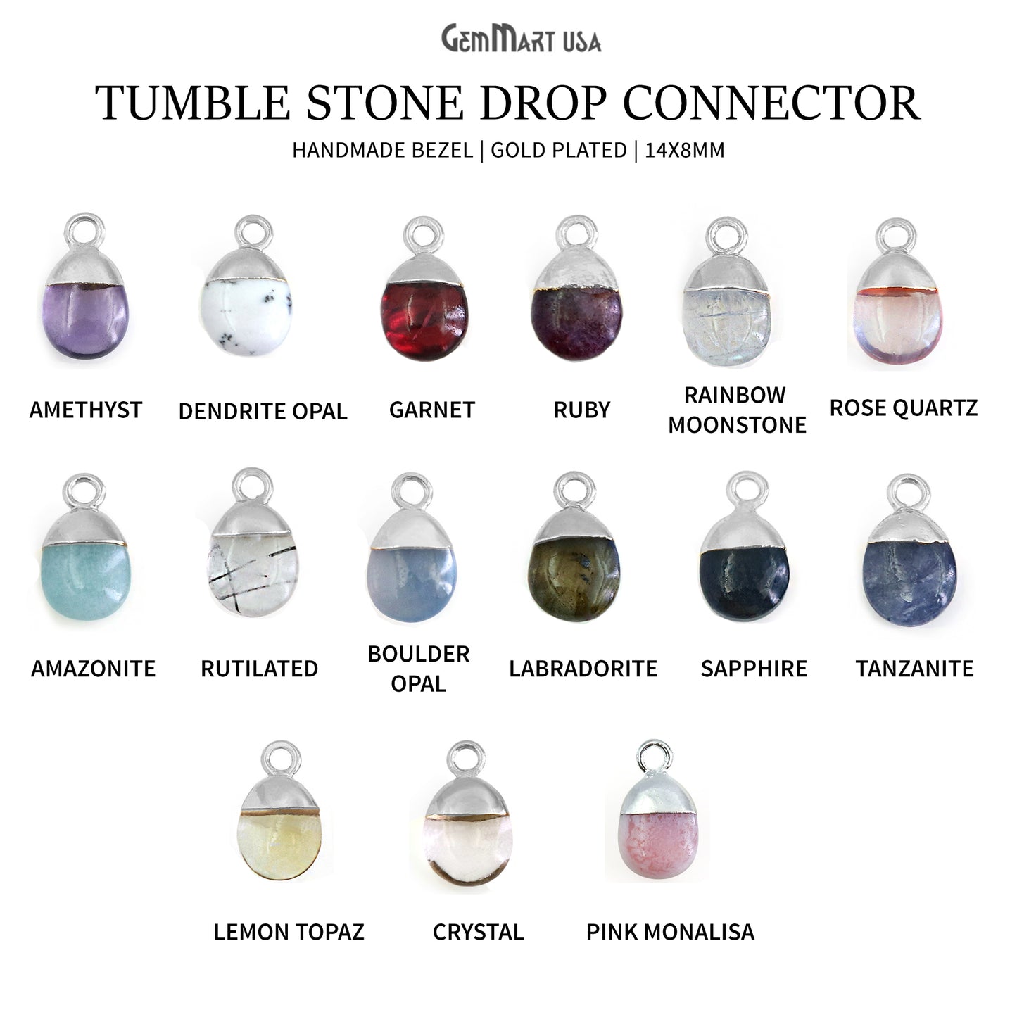 Drop Pendant Connector, DIY Frosted Tumbled Earring Charm, Single Bail Faceted Gem, Silver Electroplated Cap, 14x8mm