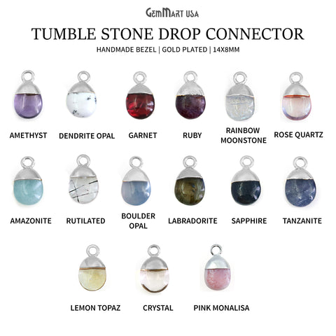 Drop Pendant Connector, DIY Frosted Tumbled Earring Charm, Single Bail Faceted Gem, Silver Electroplated Cap, 14x8mm