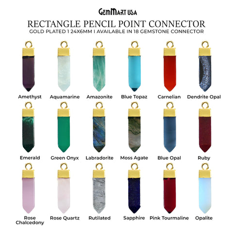 Pencil Point Rectangle Shape Gold Electroplated Single Bail 24x6mm Gemstone Connector