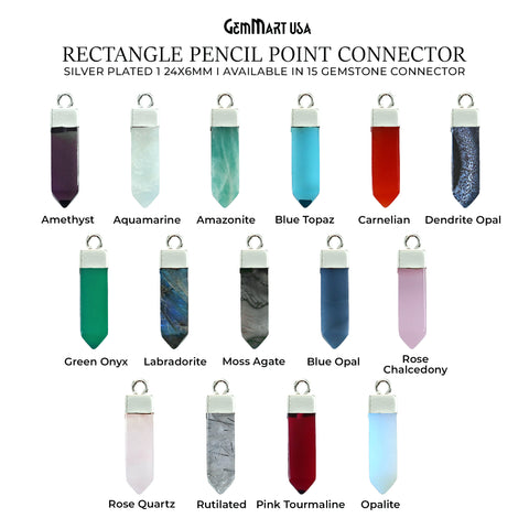 Pencil Point Rectangle Shape Silver Electroplated Single Bail 24x6mm Gemstone Connector
