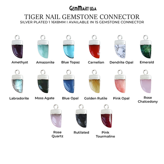 Tiger Nail Shape Silver Electroplated 16x8mm Gemstone Connector