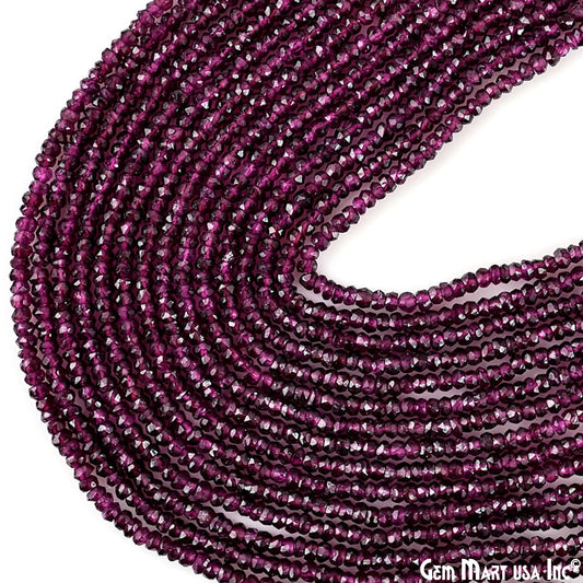 Rhodolite Rondelle Beads, 12.5 Inch Gemstone Strands, Drilled Strung Nugget Beads, Faceted Round, 3-4mm