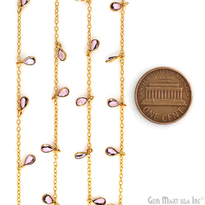 Morganite Pear Bezel 5x4mm Gold Plated Bezel Dangle Connector Chain