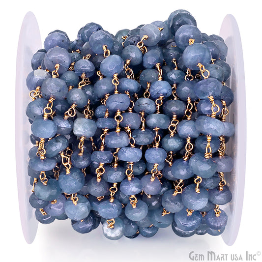 Tanzanite Faceted 8-9mm Gold Plated Beaded Wire Wrapped Rosary Chain