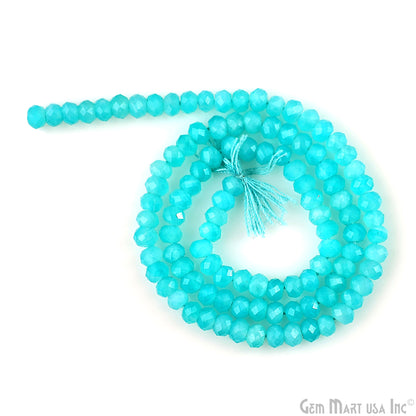 Aqua Chalcedony Rondelle Beads, 12.5 Inch Gemstone Strands, Drilled Strung Nugget Beads, Faceted Round, 3-4mm