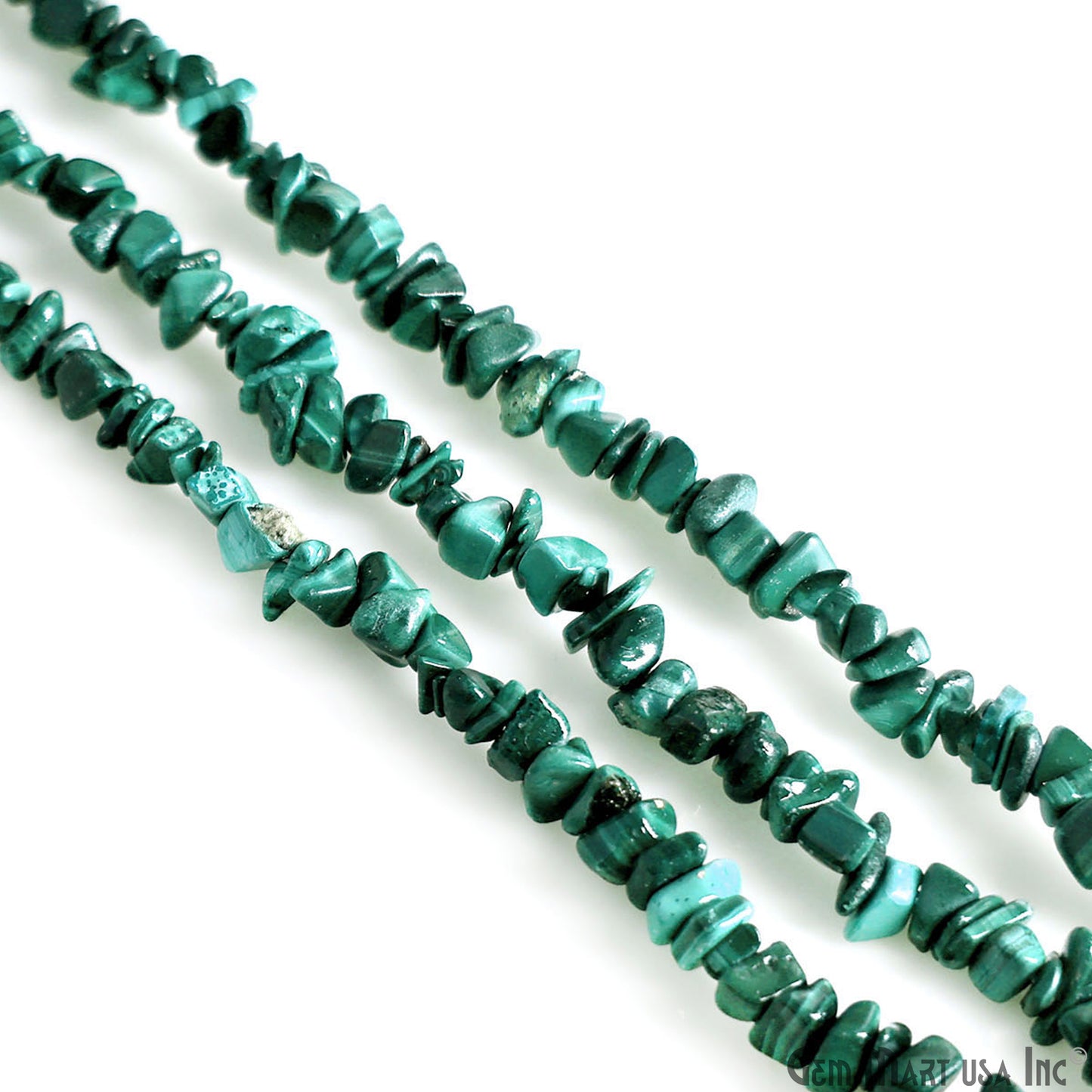 Malachite Chip Beads, 34 Inch, Natural Chip Strands, Drilled Strung Nugget Beads, 3-7mm, Polished, GemMartUSA (CHMC-70001)