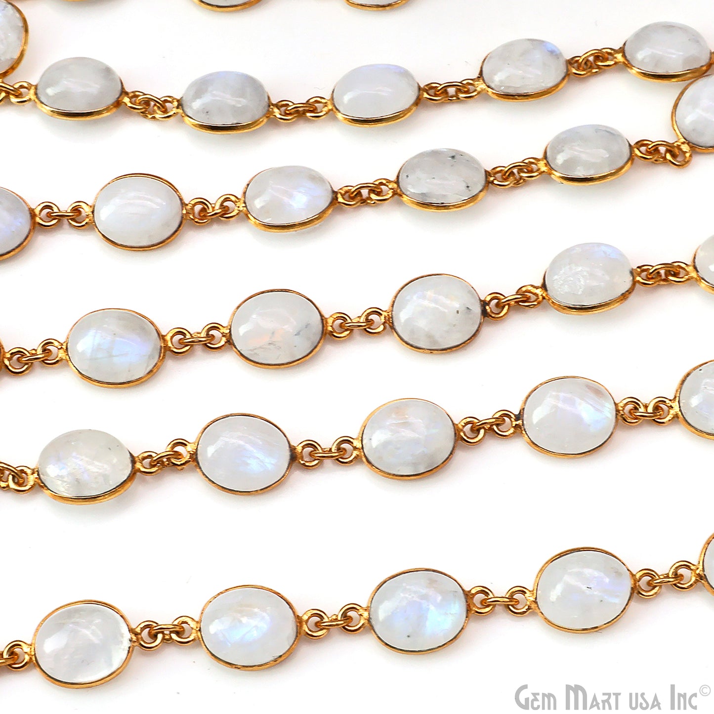 Rainbow Moonstone Cabochon Oval 8x10mm Gold Plated Continuous Connector Chain