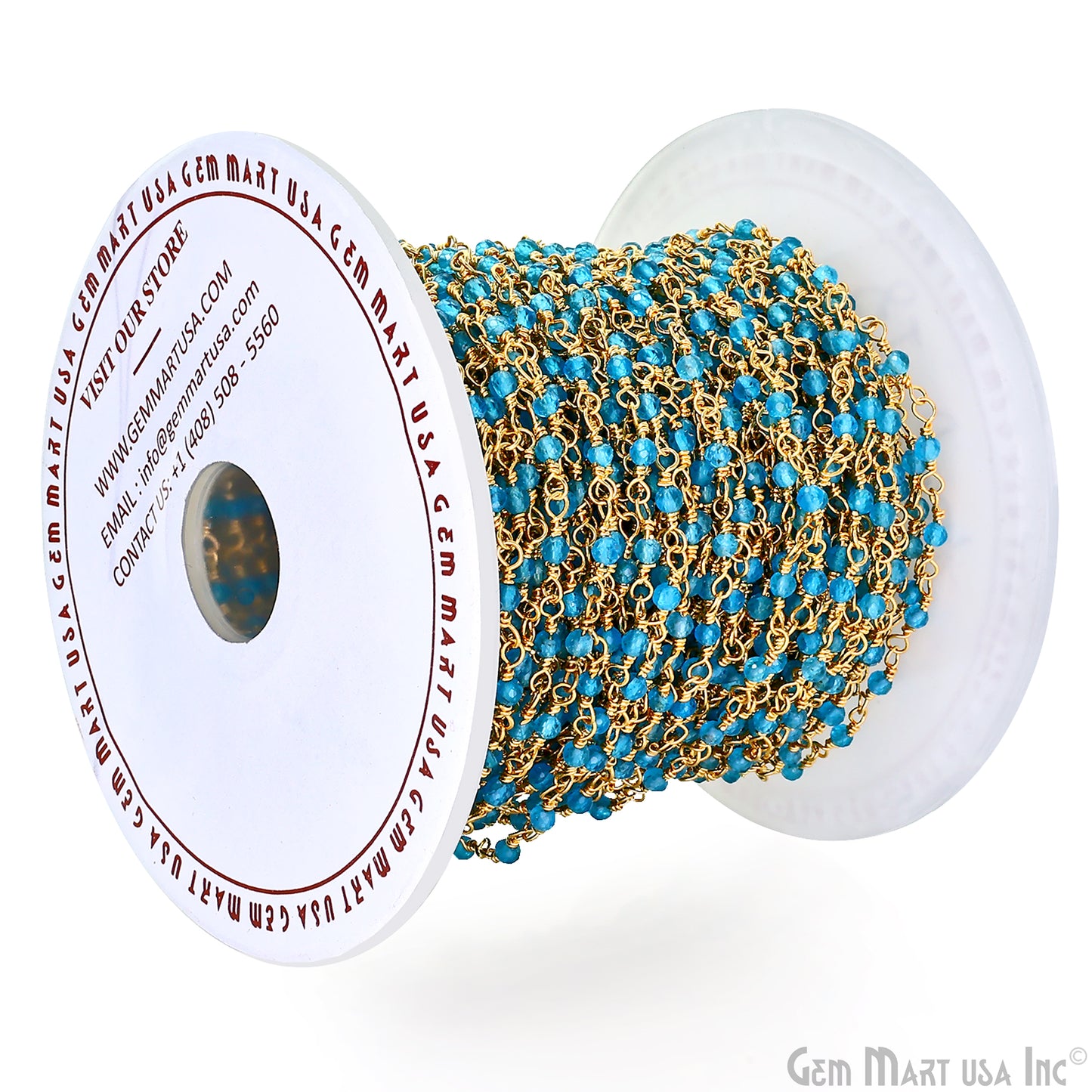 Neon Apatite 2-2.5mm Tiny Beads Gold Plated Wire Wrapped Rosary Chain