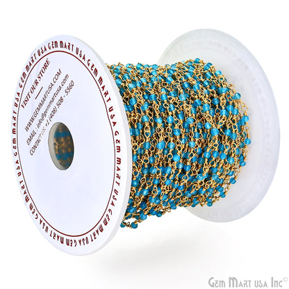 Neon Apatite 2-2.5mm Tiny Beads Gold Plated Wire Wrapped Rosary Chain