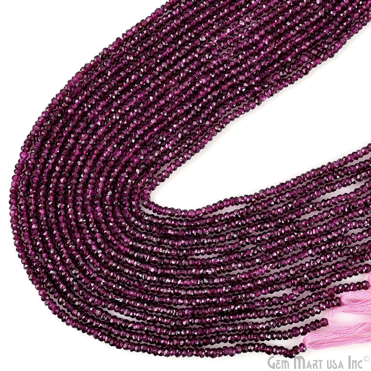 Rhodolite Rondelle Beads, 12.5 Inch Gemstone Strands, Drilled Strung Nugget Beads, Faceted Round, 3-4mm